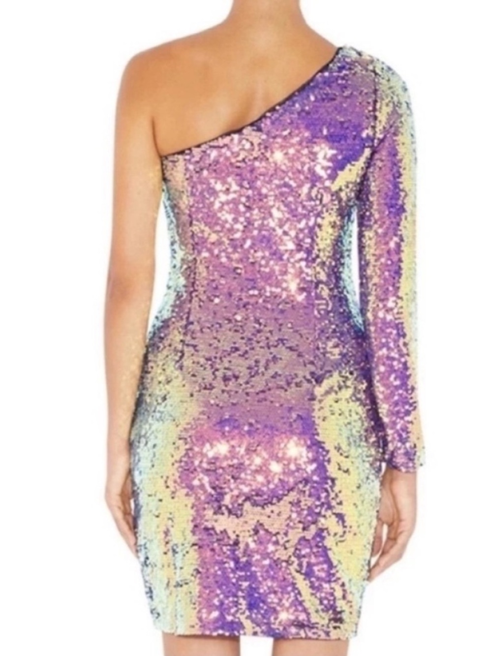 Aidan Mattox Iridescent Sequin One Shoulder Mini Cocktail Dress NWT - Picture 2 of 10